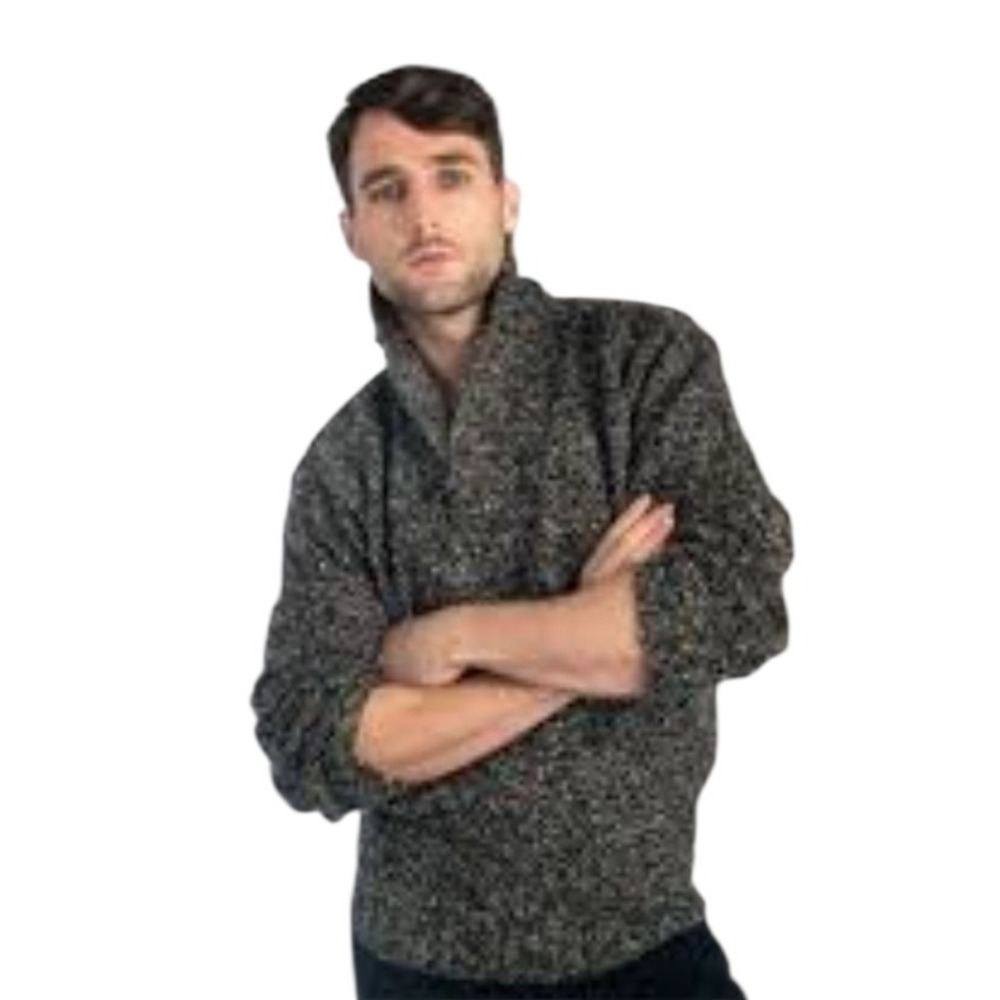 Aran Crafts Men's Charcoal Marled Shawl Collar Cardigan
